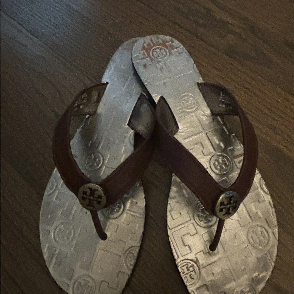 Tory Burch Brown and Silver Sandals